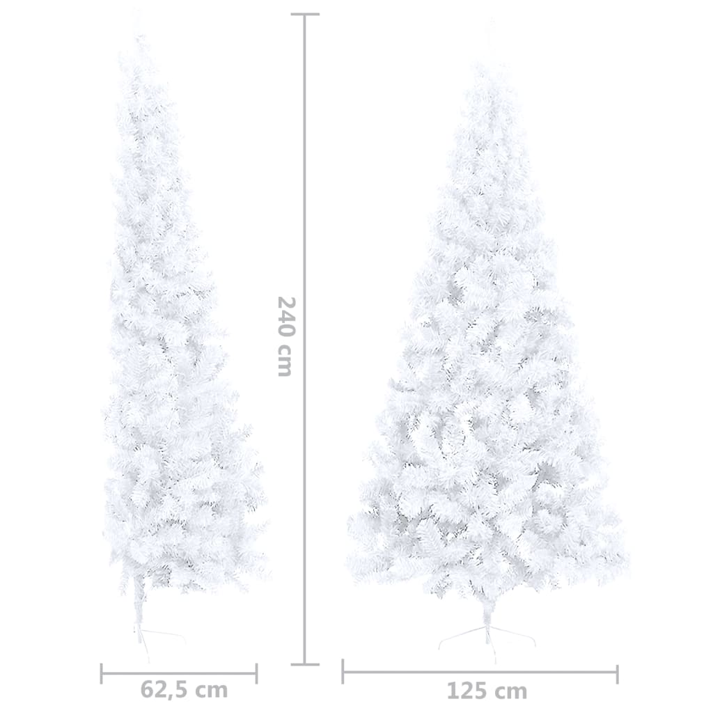 vidaXL Forhåndsbelyst kunstig halvt juletre med kulesett hvit 240 cm