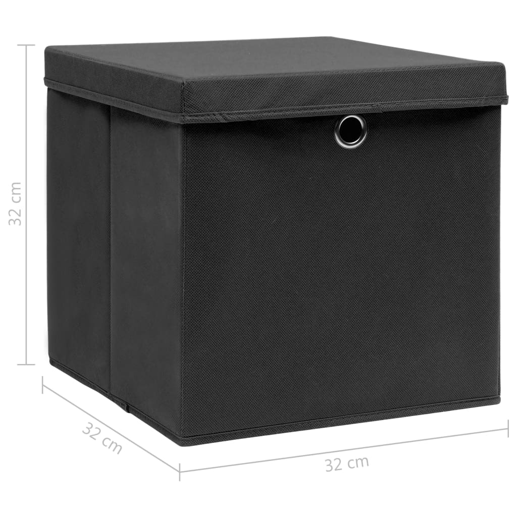 vidaXL Oppbevaringsbokser med lokk 4 stk svart 32x32x32 cm stoff