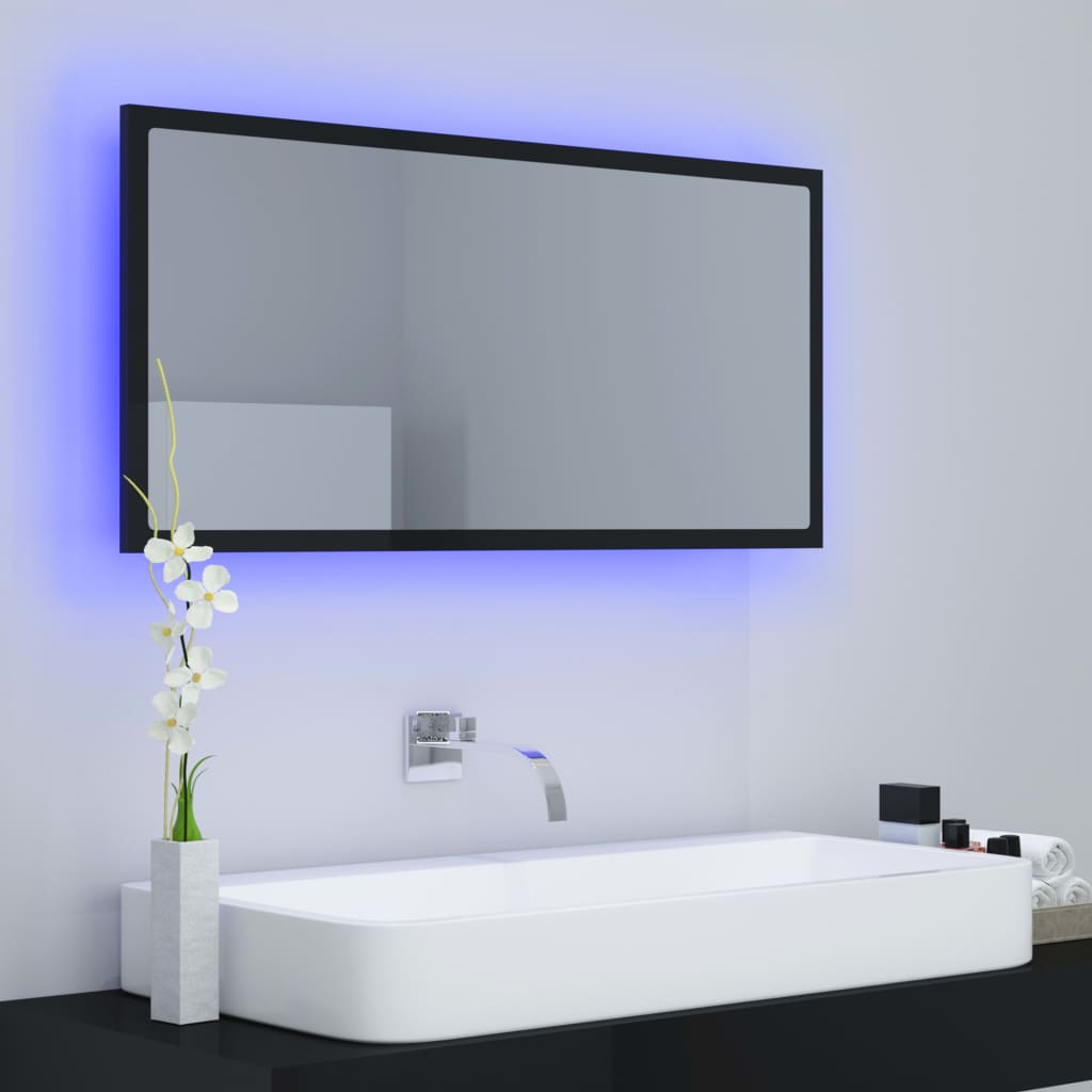 vidaXL LED-badespeil høyglans svart 90x8,5x37 cm akryl