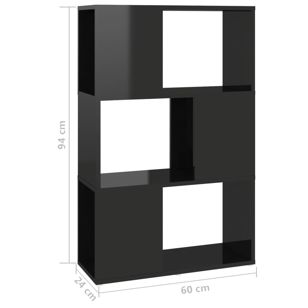 vidaXL Bokhylle/Romdeler høyglans svart 60x24x94 cm sponplate