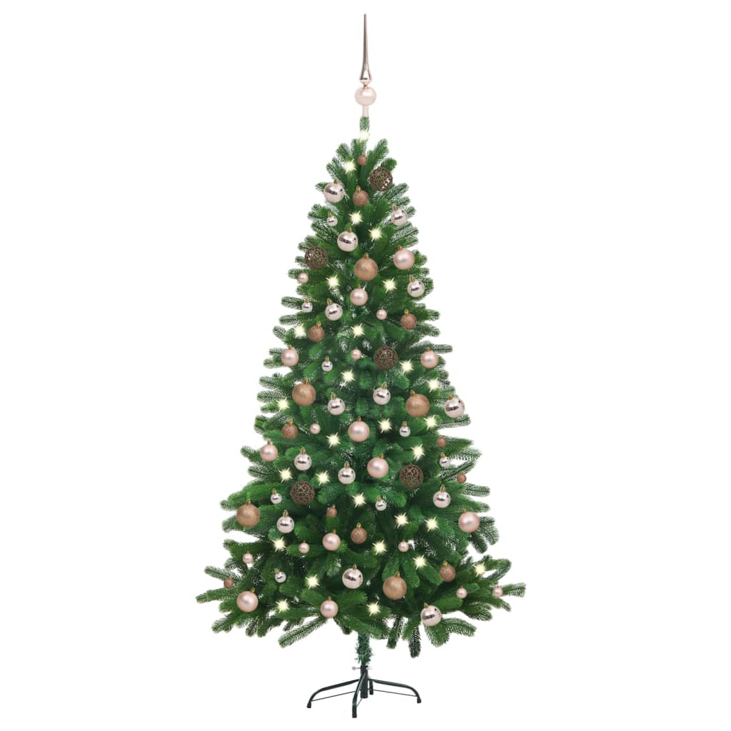 vidaXL Forhåndsbelyst kunstig juletre med kulesett 150 cm grønn