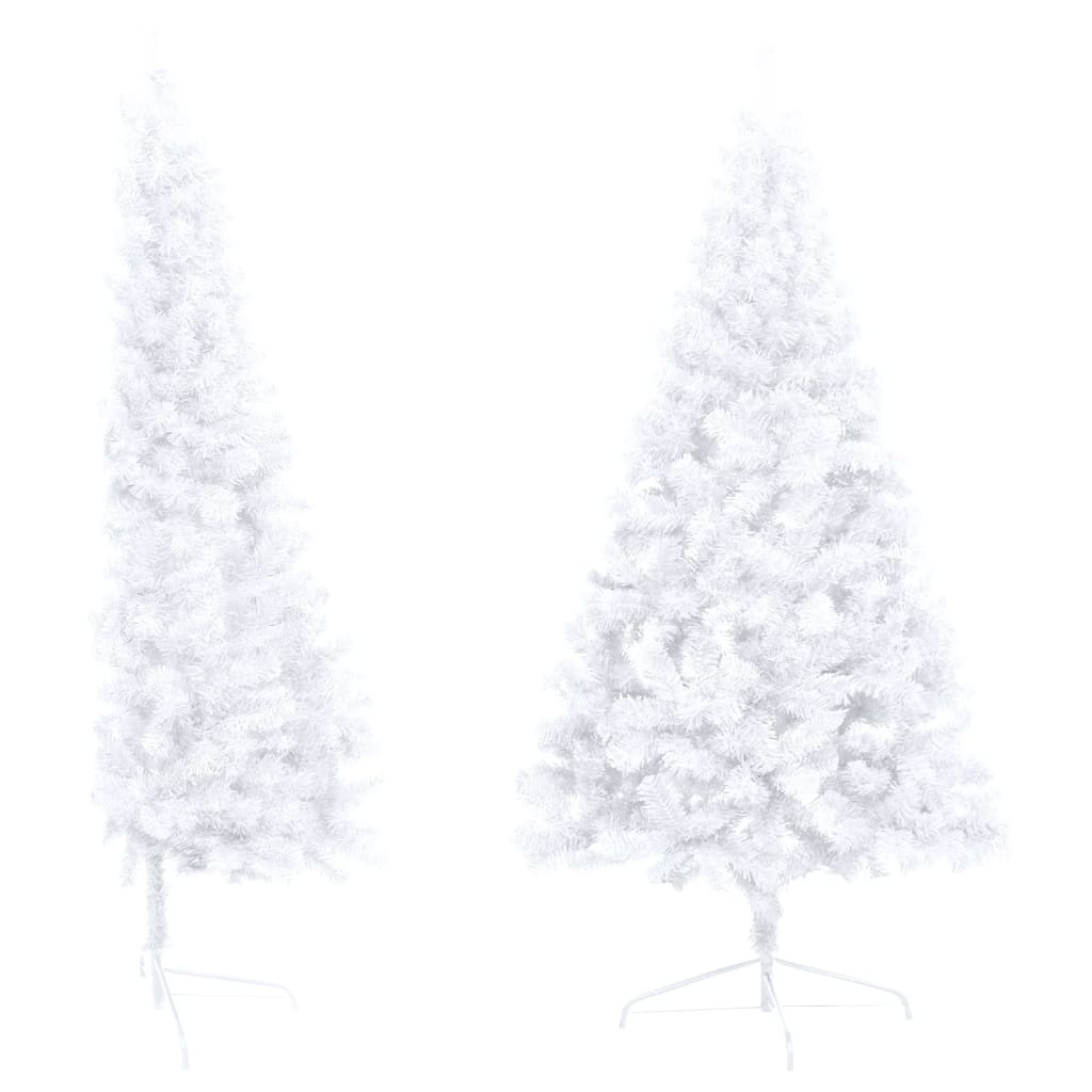 vidaXL Forhåndsbelyst kunstig halvt juletre med stativ hvit 150 cm PVC