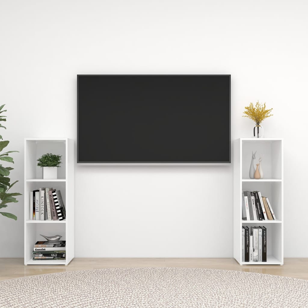 vidaXL TV-benker 2 stk høyglans hvit 107x35x37 cm sponplate