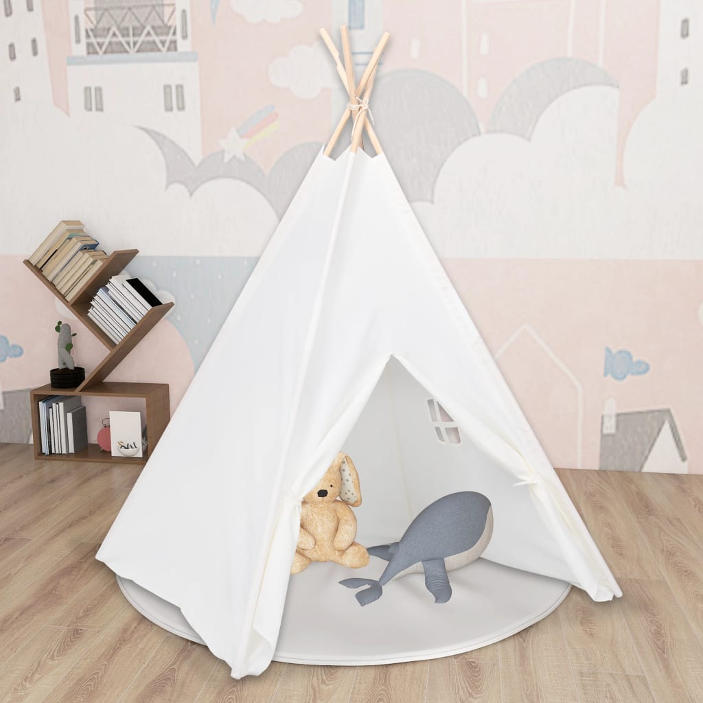 vidaXL Tipi-telt for barn med pose ferskenhud hvit 120x120x150 cm