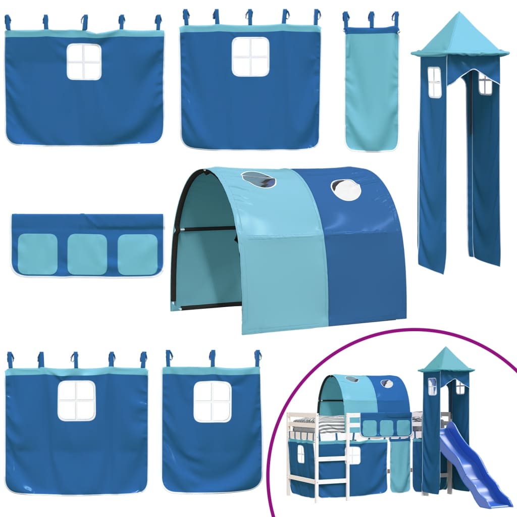 vidaXL Køyeseng for barn med tårn blå 80x200 cm heltre furu