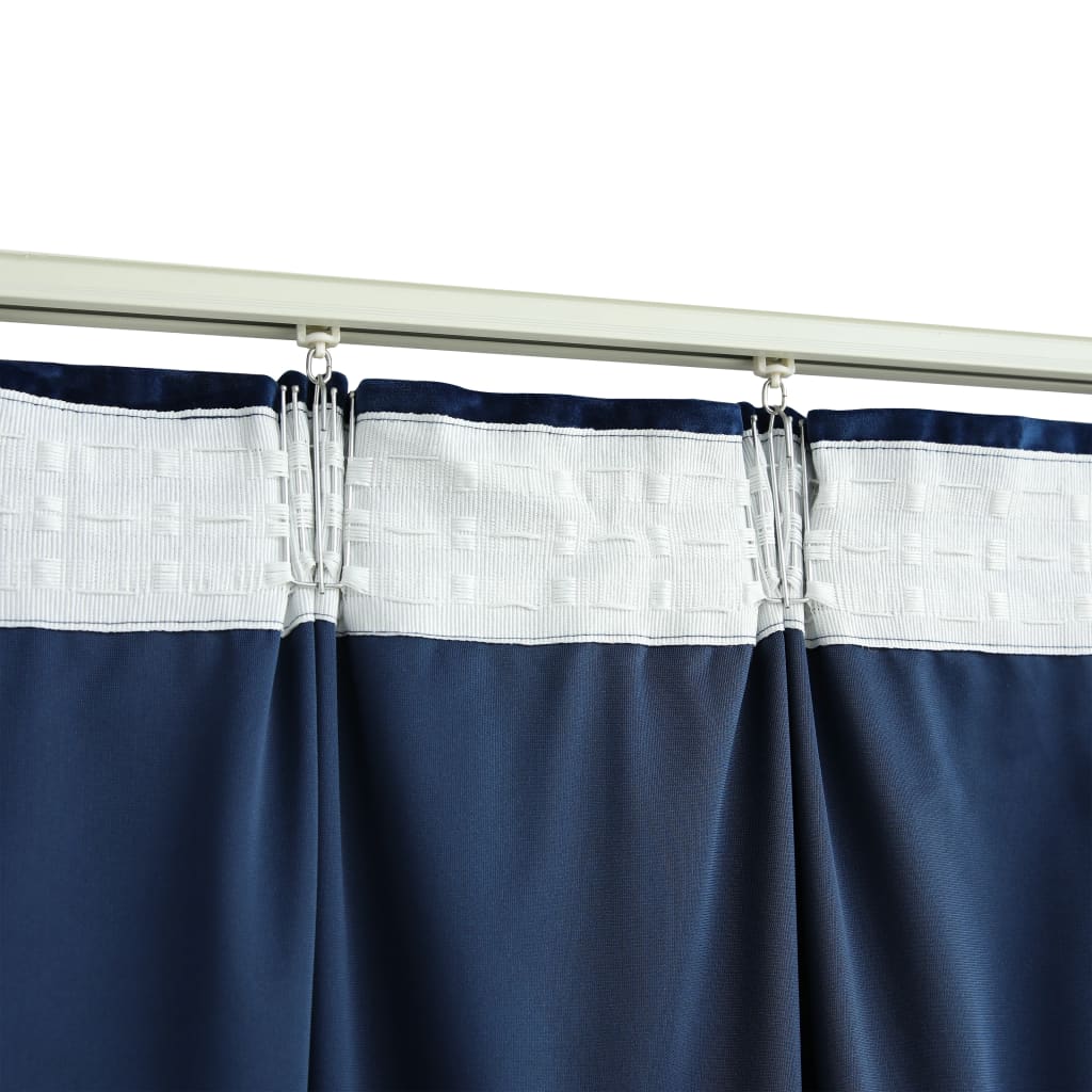 vidaXL Lystette gardiner med kroker 2 stk fløyel mørkeblå 140x225 cm