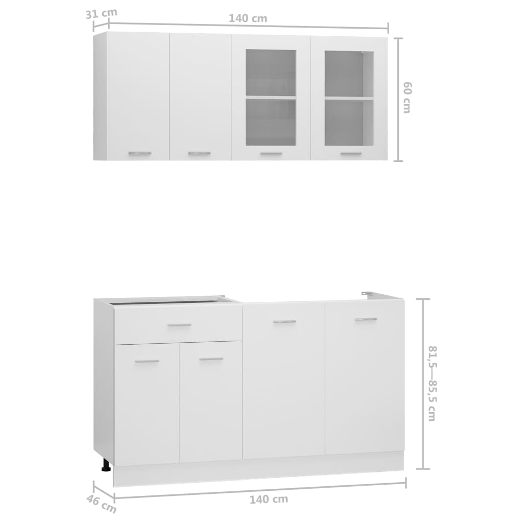 vidaXL Kjøkkenskapsett 4 deler hvit sponplate