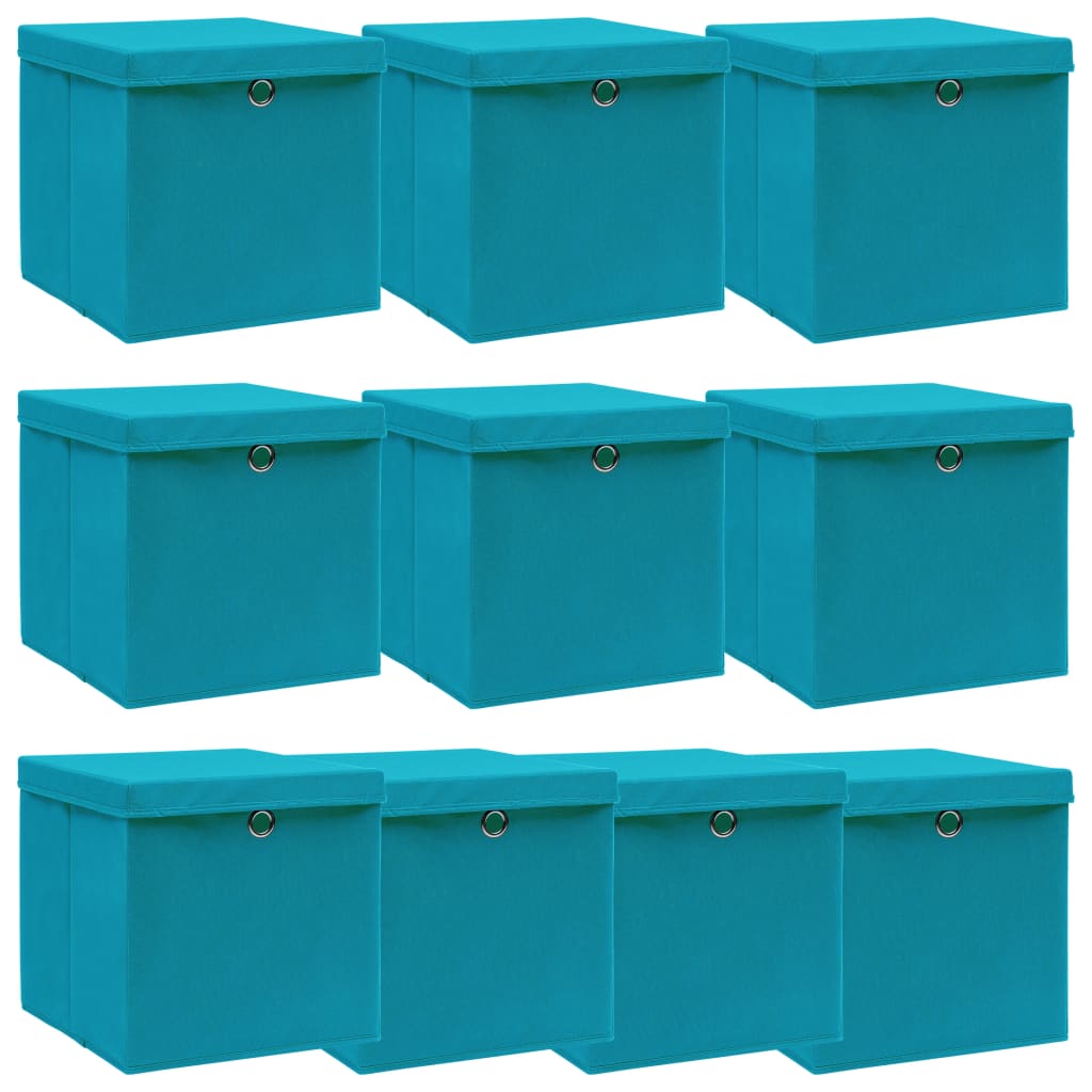 vidaXL Oppbevaringsbokser med lokk 10 stk babyblå 32x32x32 cm stoff