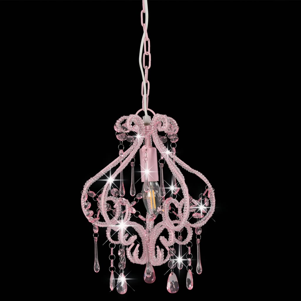 vidaXL Taklampe med perler rosa rund E14