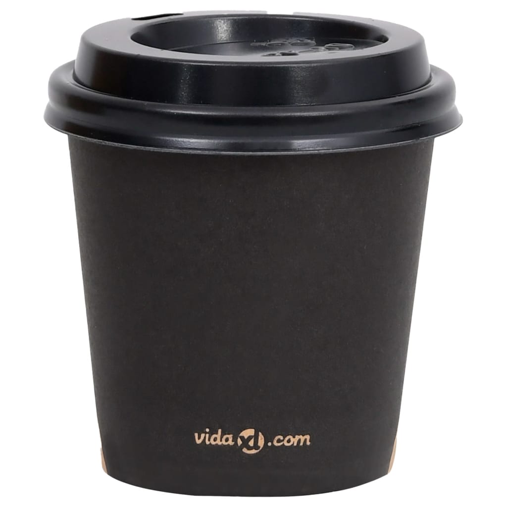 vidaXL Kaffepapirkopper med lokk 120 ml 250 stk svart
