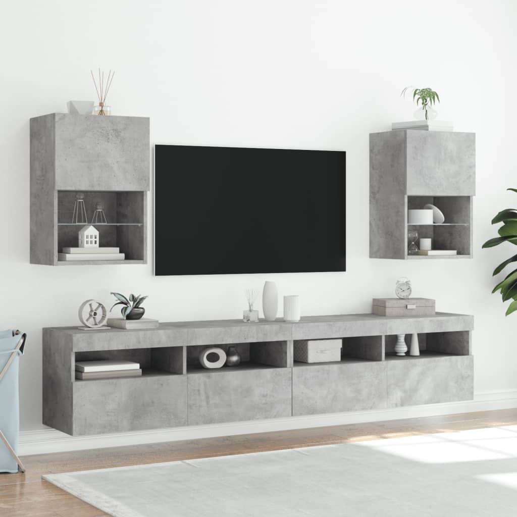 vidaXL TV-benker med LED-lys 2 stk betonggrå 40,5x30x60 cm