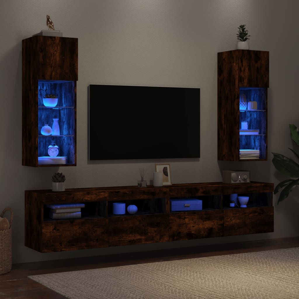 vidaXL TV-benker med LED-lys 2 stk røkt eik 30,5x30x90 cm
