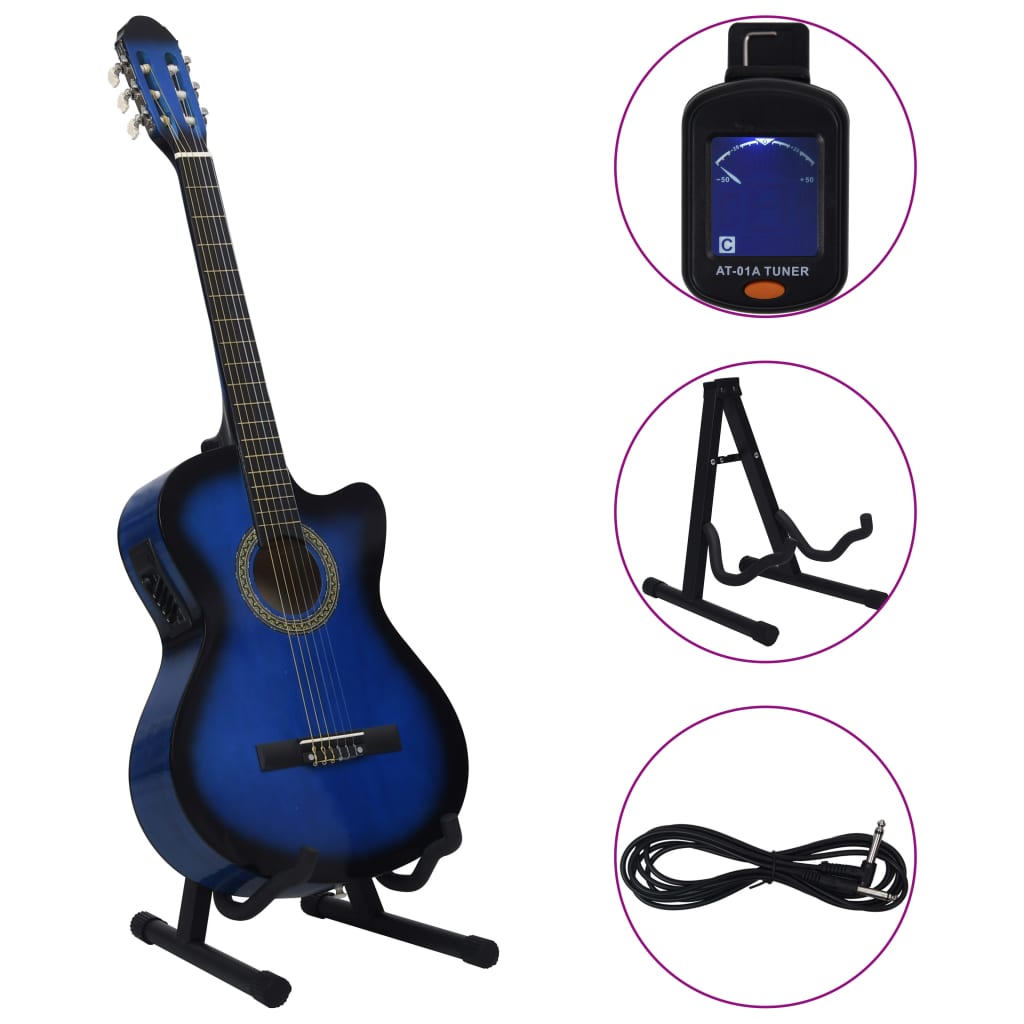 vidaXL Western gitarsett 12 deler med equalizer og 6 strenger blå