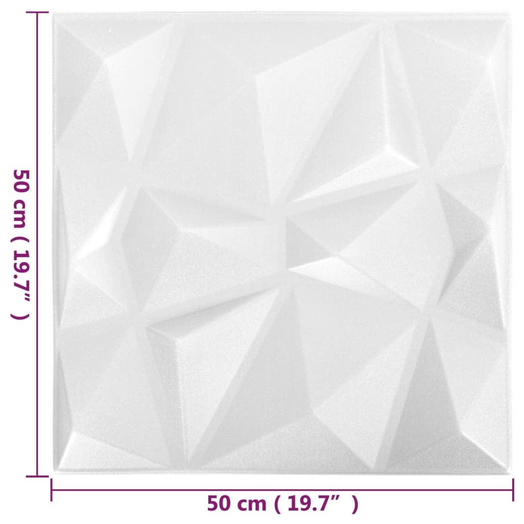 vidaXL 3D-veggpaneler 24 stk 50x50 cm diamant hvit 6 m²
