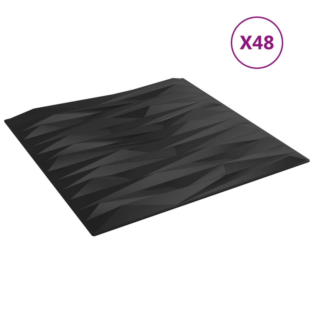 vidaXL Veggpaneler 48 stk svart 50x50 cm XPS 12 m² stein