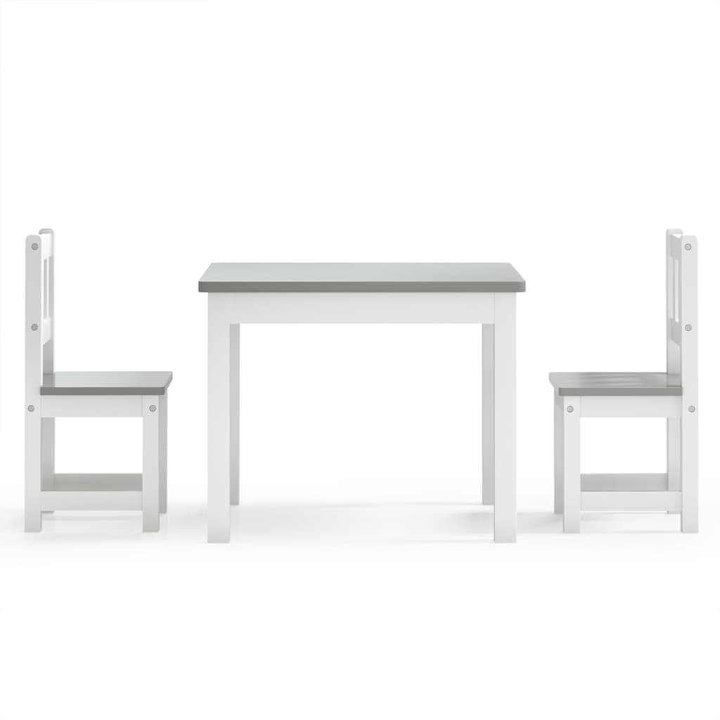 vidaXL 3-delers bord- og stolsett for barn hvit og grå MDF