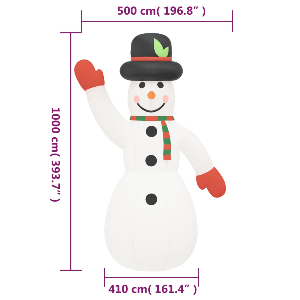 vidaXL Oppblåsbar julesnømann med lysdioder 1000 cm