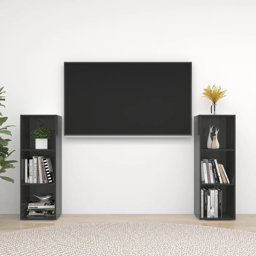 vidaXL TV-benker 2 stk høyglans grå 107x35x37 cm sponplate