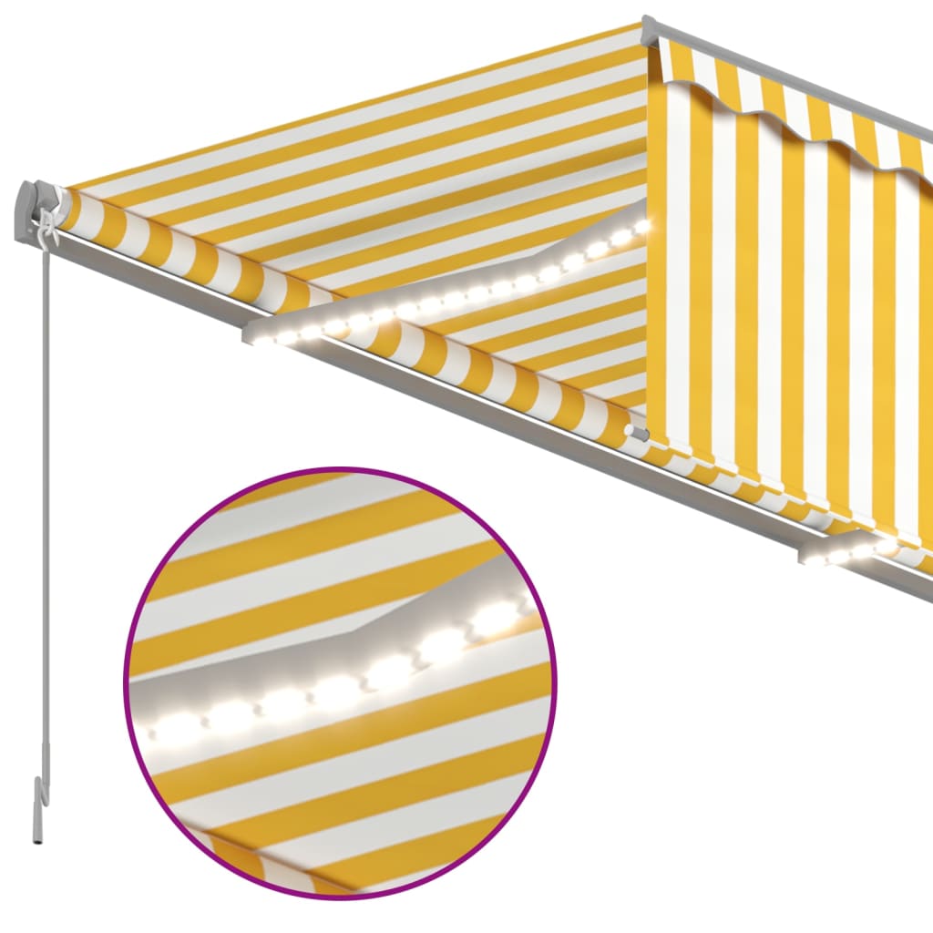 vidaXL Manuell markise med rullegardin og LED 3x2,5 m gul og hvit