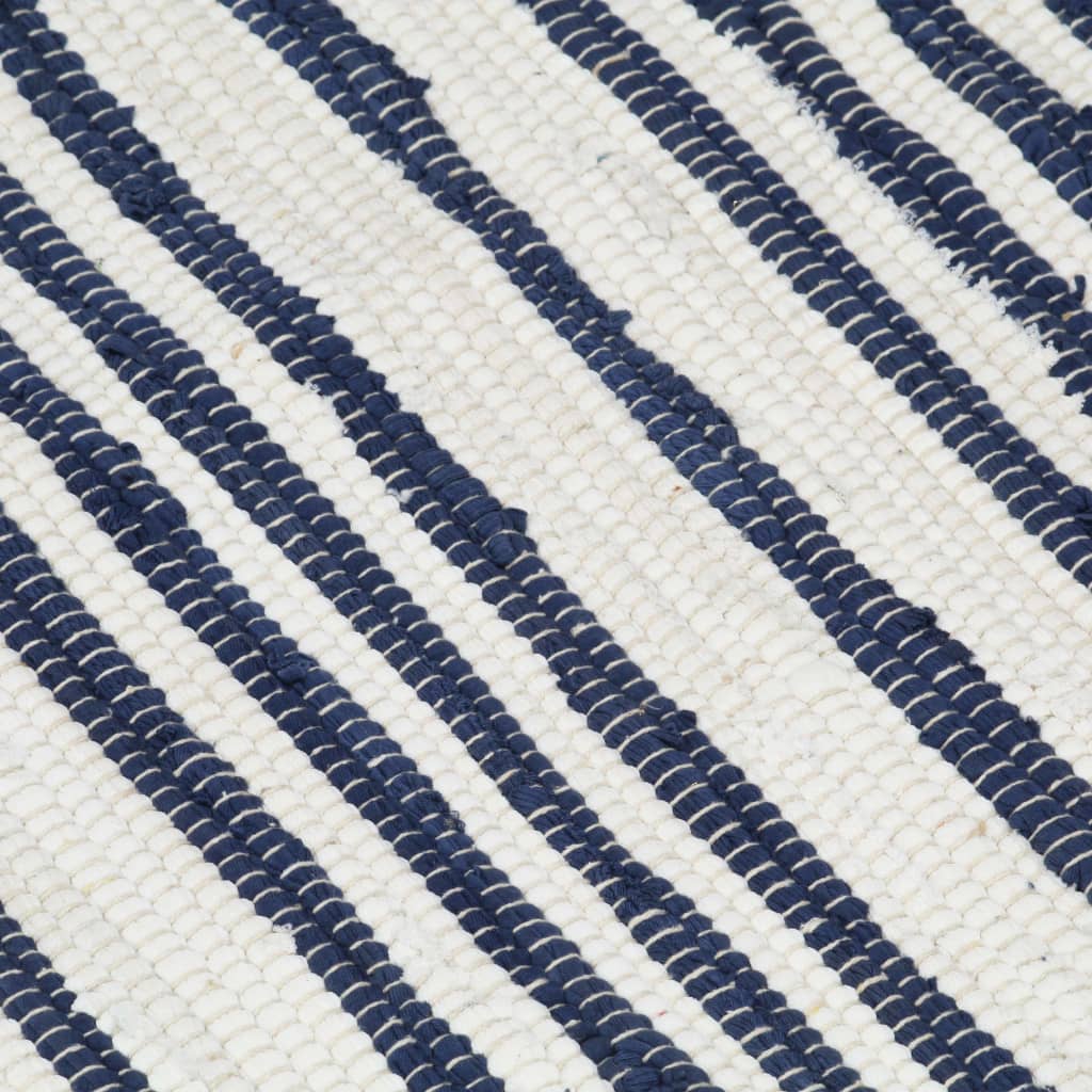 vidaXL Håndvevet Chindi teppe bomull 200x290 cm blå og hvit