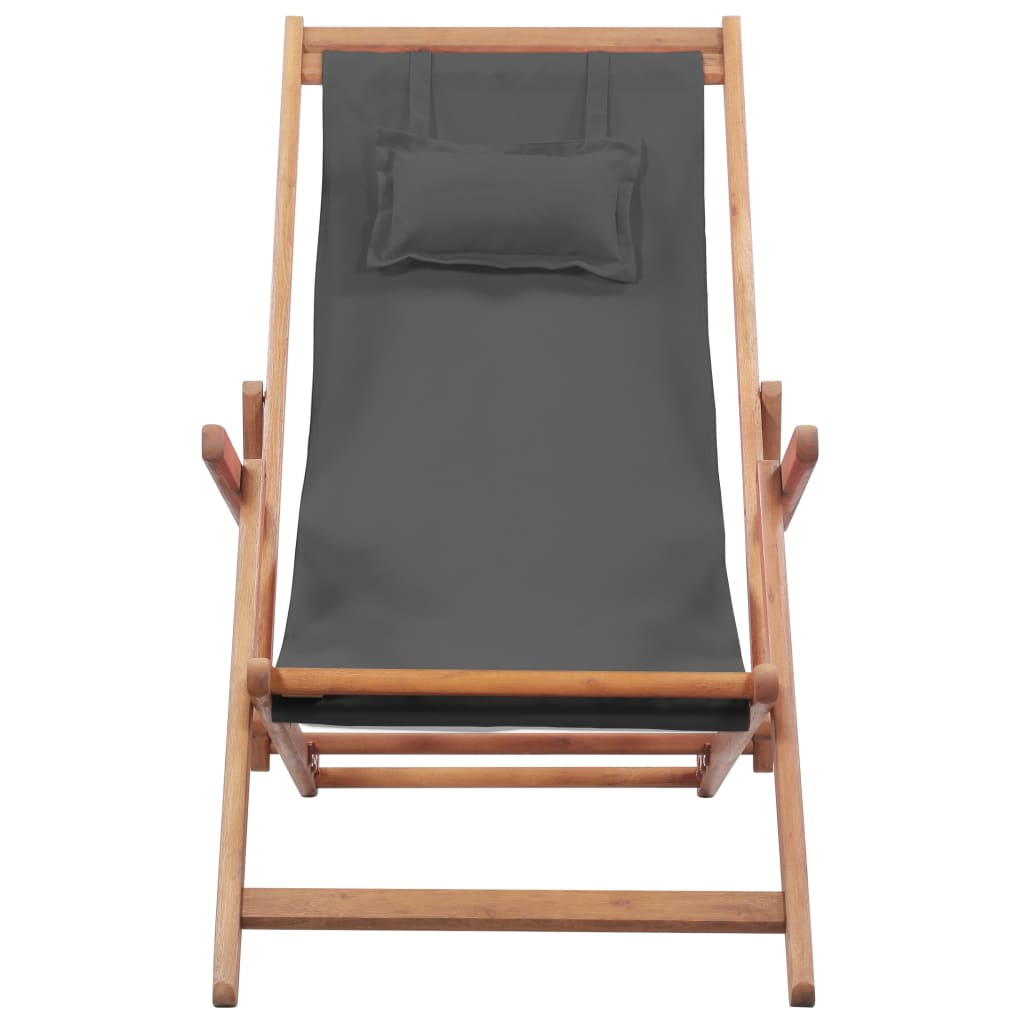 vidaXL Sammenleggbar strandstol stoff og treramme grå