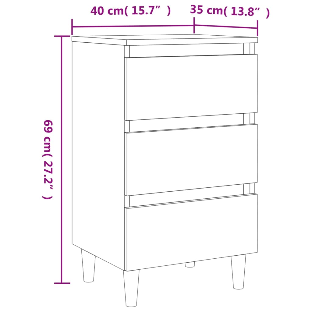 vidaXL Nattbord med ben i heltre 2 stk sonoma eik 40x35x69 cm