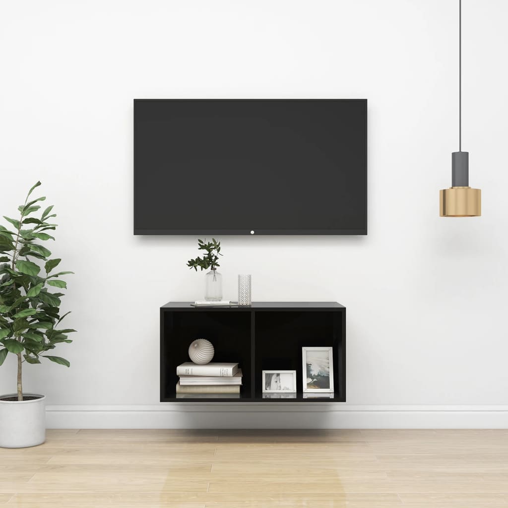 vidaXL Vegghengt TV-benk høyglans svart 37x37x72 cm sponplate