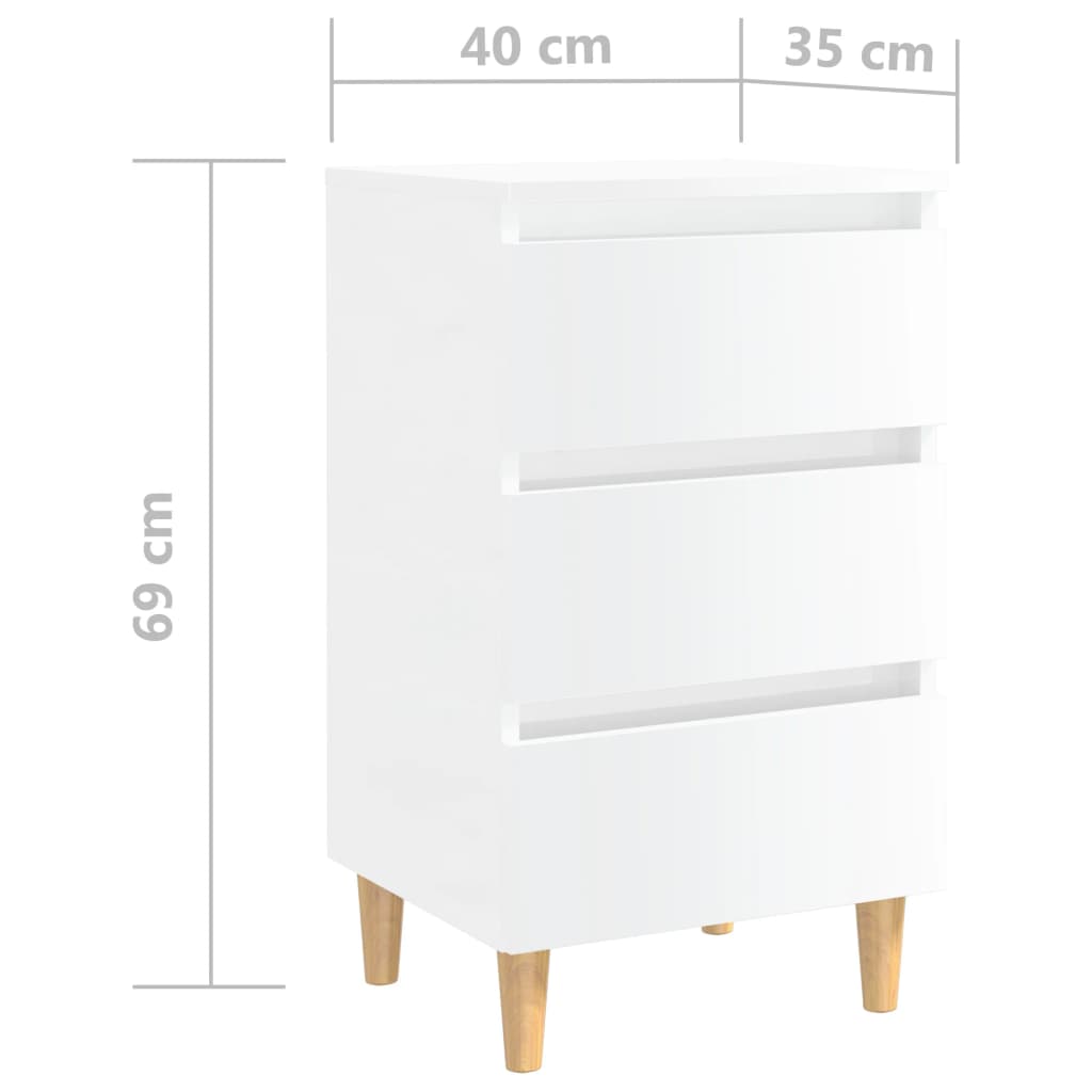 vidaXL Nattbord med ben i heltre høyglans hvit 40x35x69 cm