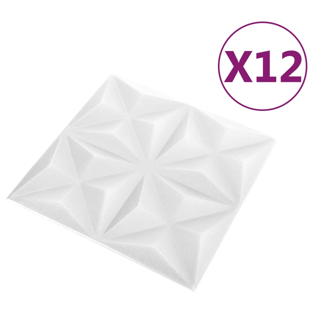 vidaXL 3D-veggpaneler 12 stk 50x50 cm origami hvit 3 m²