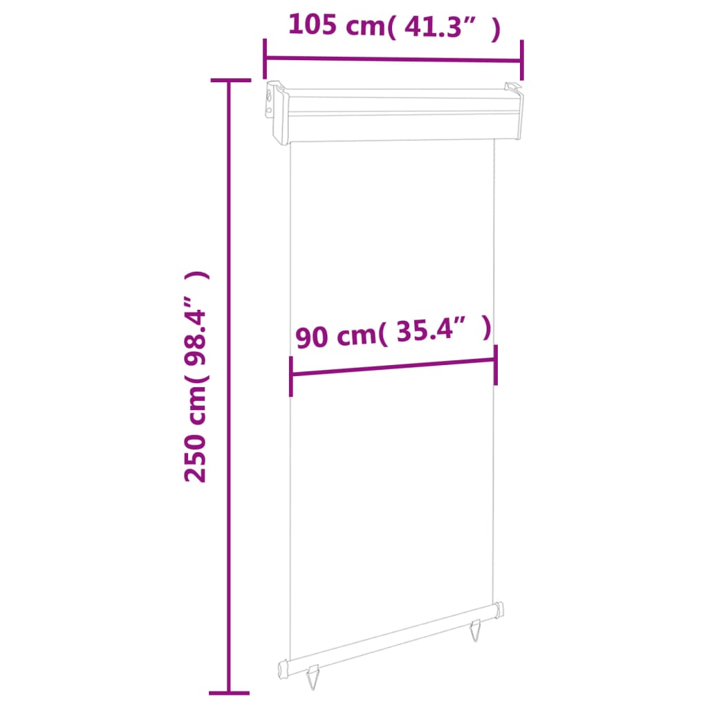 vidaXL Sidemarkise for balkong 100x250 cm kremhvit