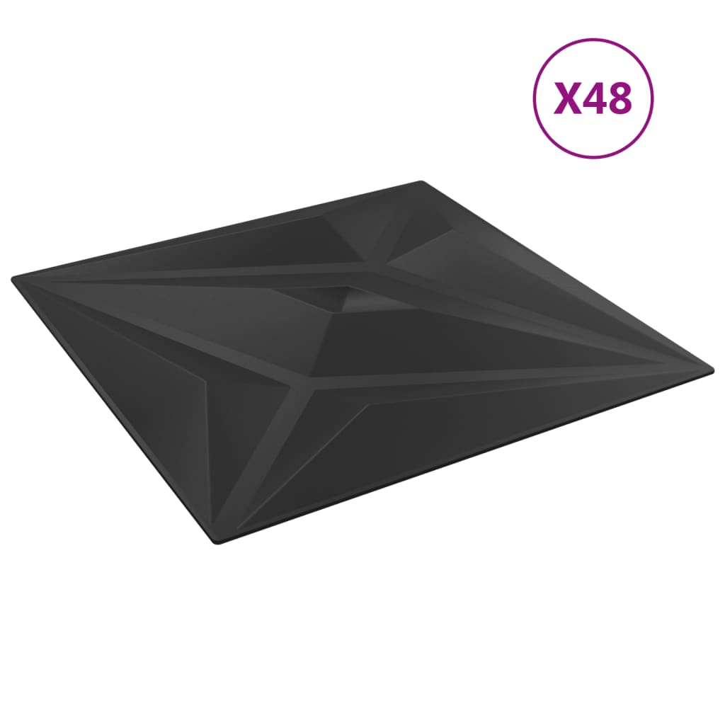 vidaXL Veggpaneler 48 stk svart 50x50 cm XPS 12 m² stjerne