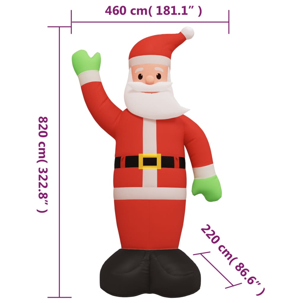 vidaXL Oppblåsbar julenisse med LED 820 cm