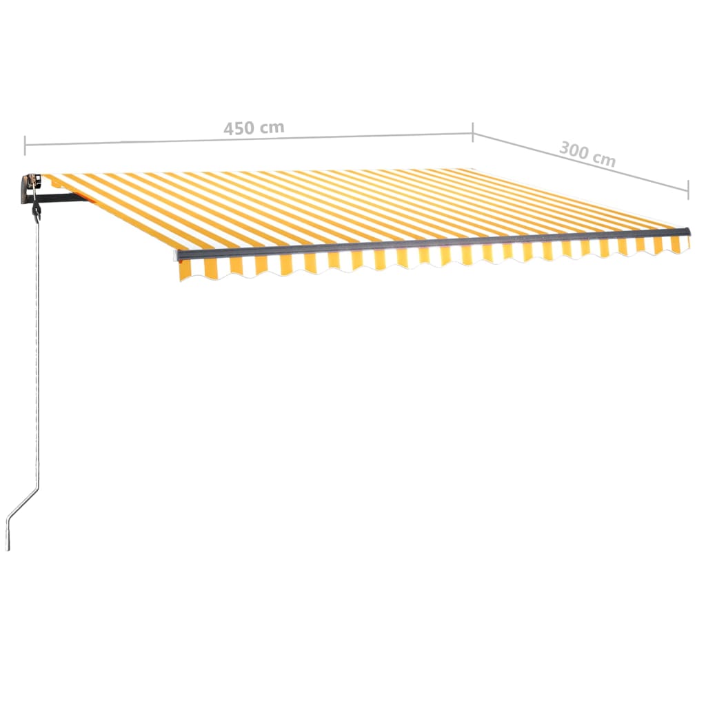 vidaXL Manuell uttrekkbar markise med LED 450x300 cm gul og hvit