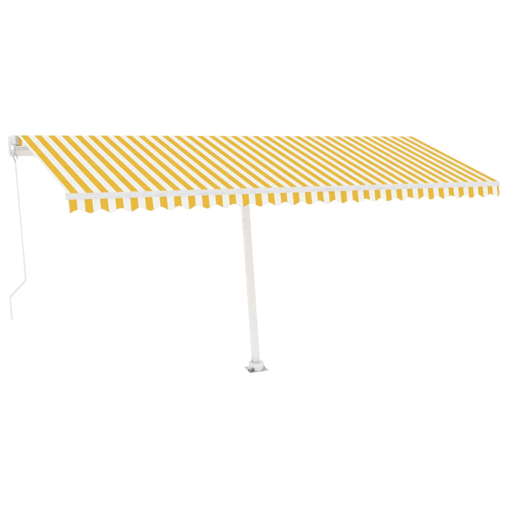 vidaXL Frittstående manuell uttrekkbar markise 500x300 cm gul og hvit