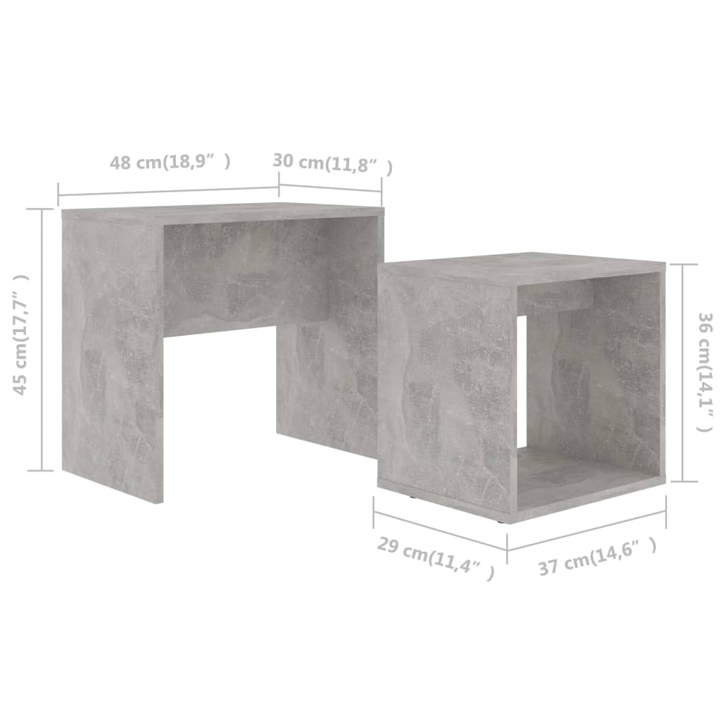vidaXL Salongbordsett betonggrå 48x30x45 cm sponplate
