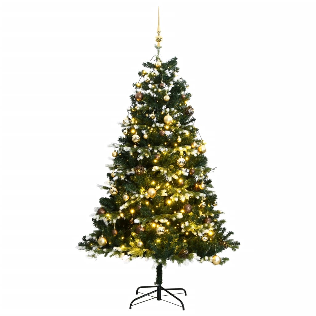 vidaXL Kunstig hengslet juletre med 300 LED og kulesett 210 cm