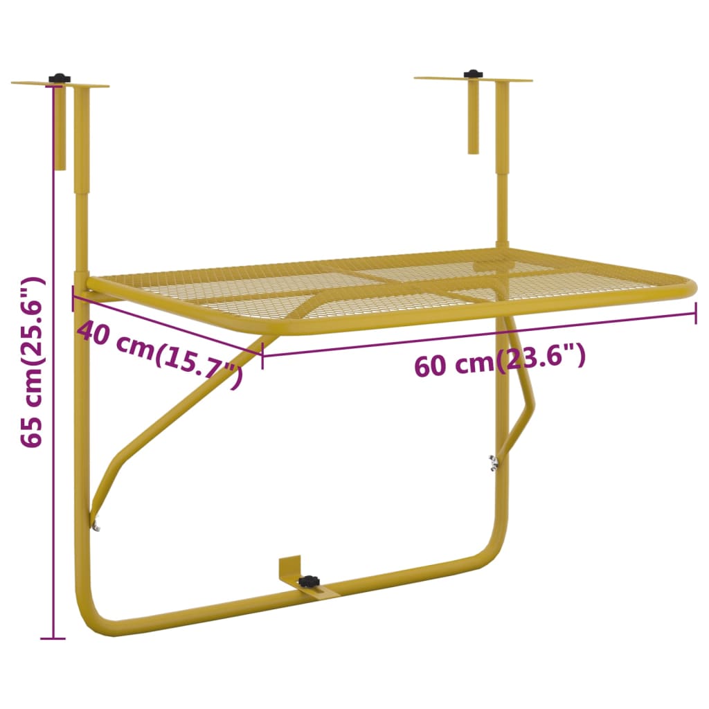 vidaXL Balkongbord gull 60x40 cm stål