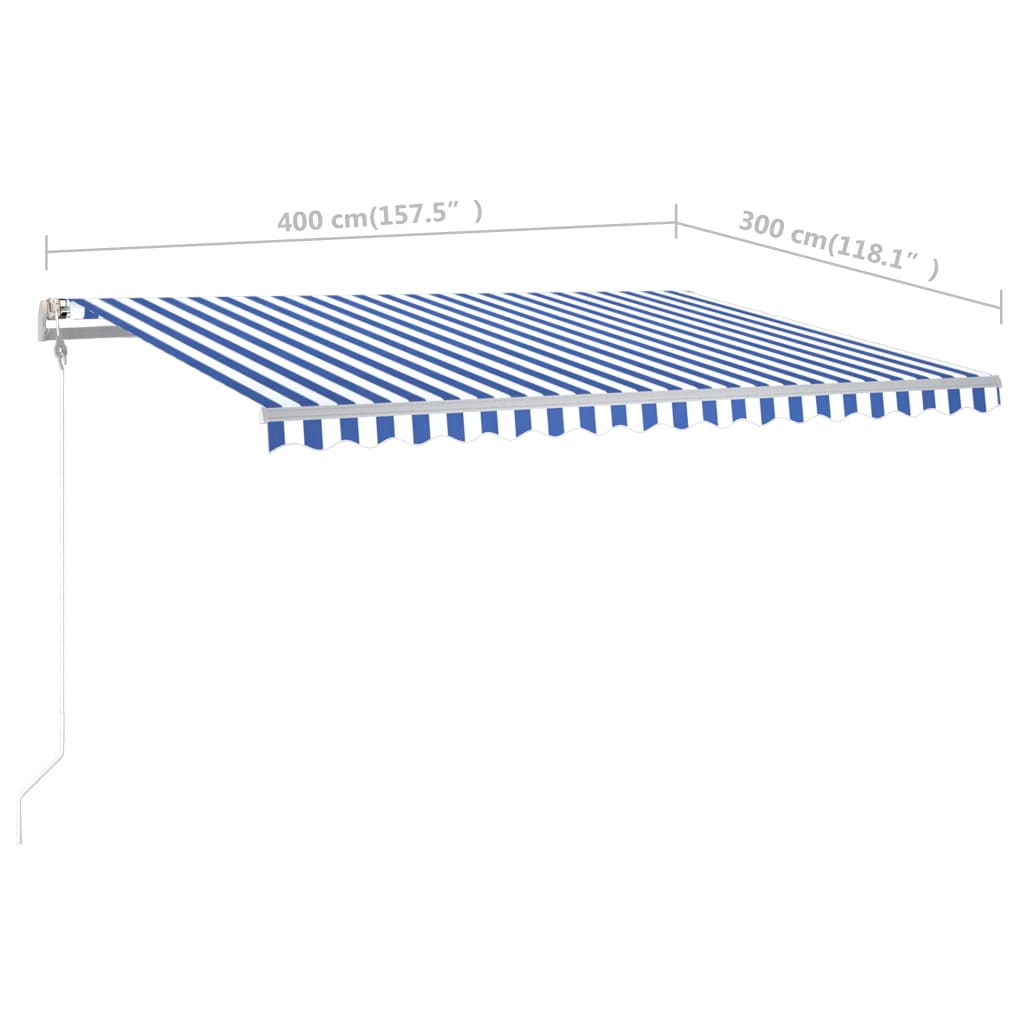 vidaXL Manuell uttrekkbar markise med stolper 4x3 m blå og hvit