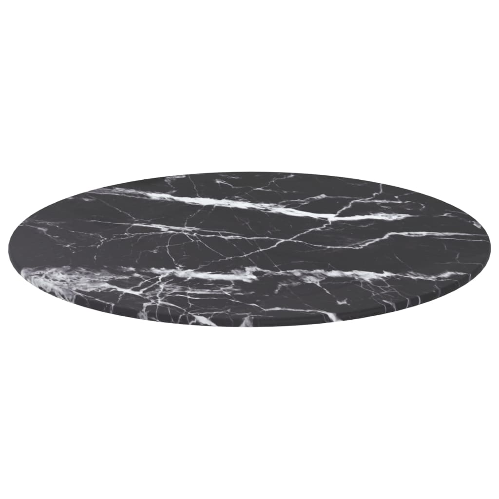 vidaXL Bordplate svart Ø50x0,8 cm herdet glass med marmor design