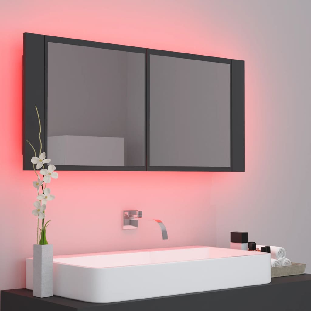 vidaXL LED-speilskap til baderom grå 100x12x45 cm