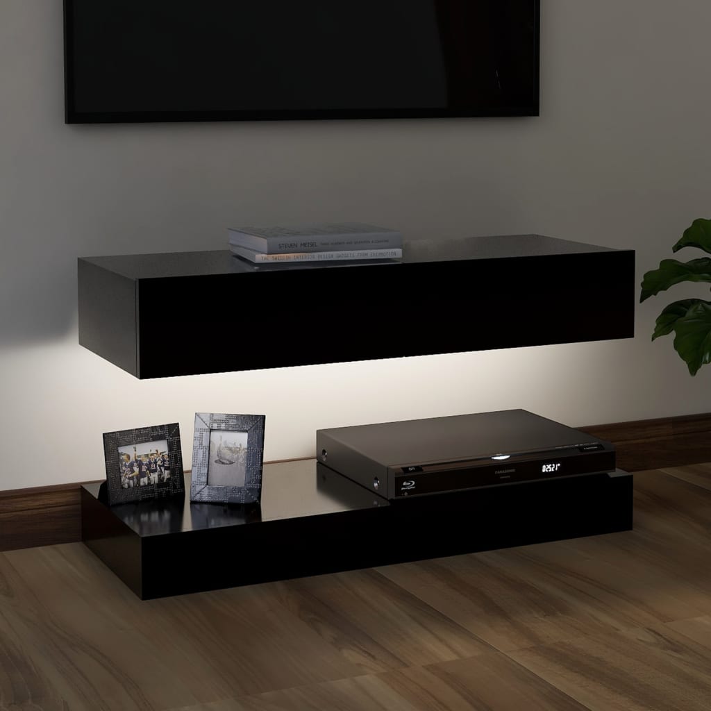 vidaXL TV-benk med LED-lys svart 90x35 cm