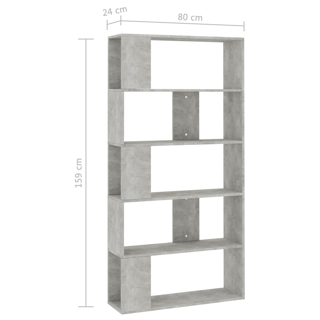 vidaXL Bokhylle/Romdeler betong grå 80x24x159 cm sponplate