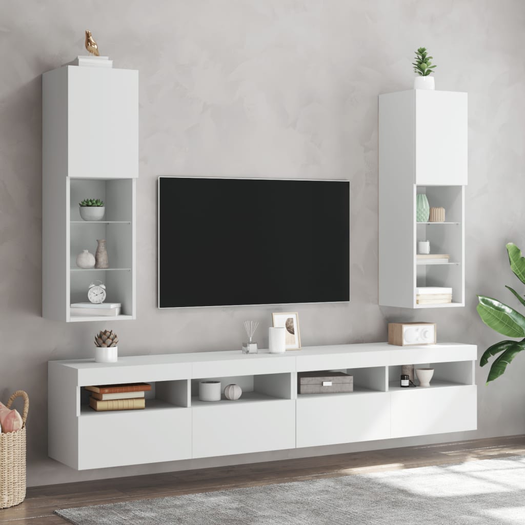 vidaXL TV-benker med LED-lys 2 stk hvit 30,5x30x102 cm