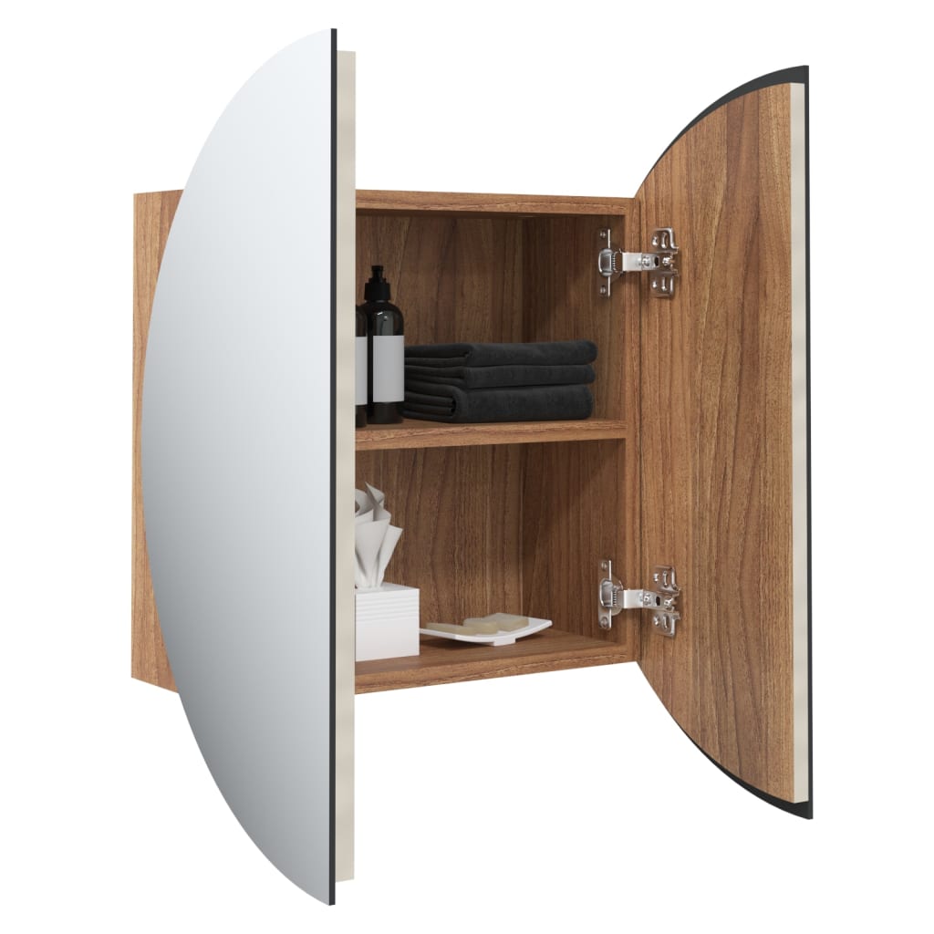 vidaXL Baderomsskap med rundt speil og LED eik 47x47x17,5 cm