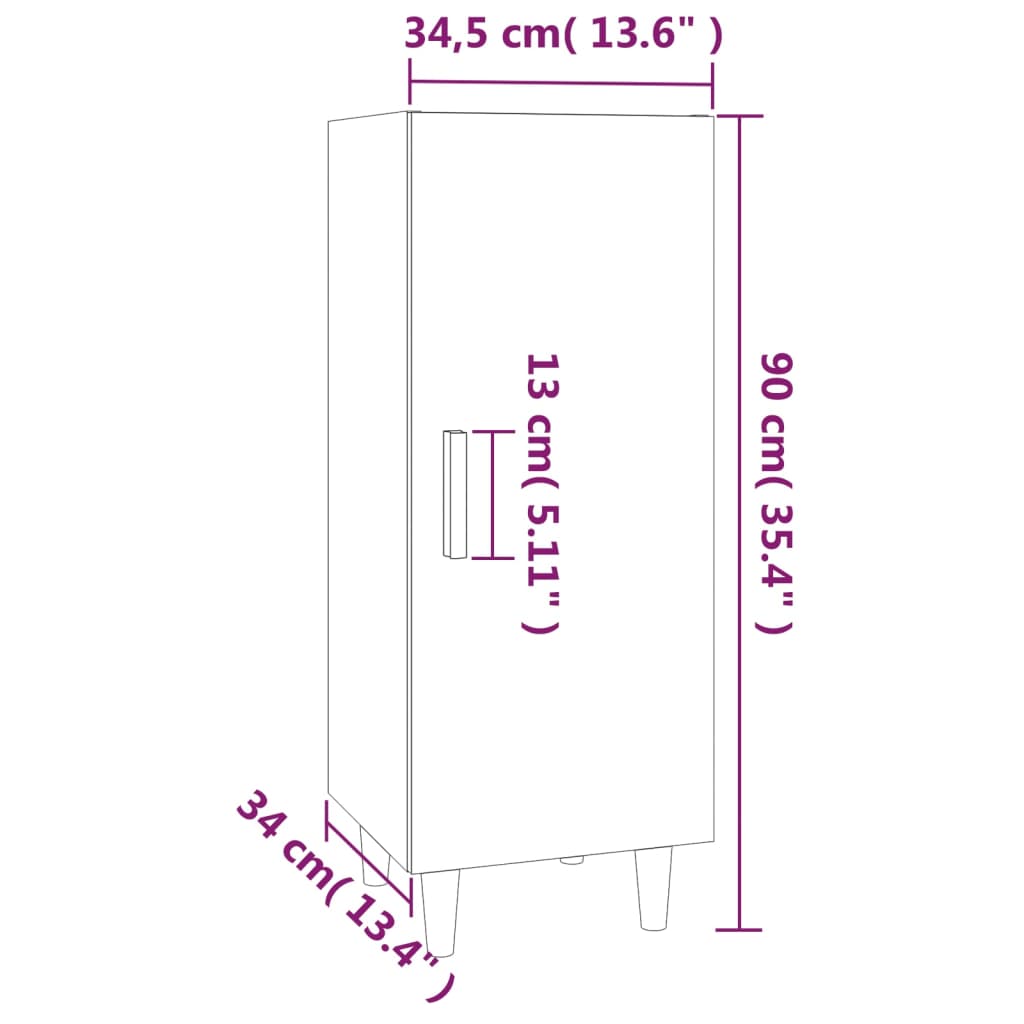 vidaXL Skjenk høyglans hvit 34,5x34x90 cm konstruert tre