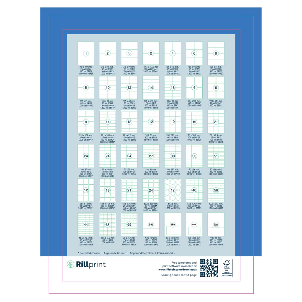 rillprint Selvklebende etiketter 105x37 mm 1000 ark hvit