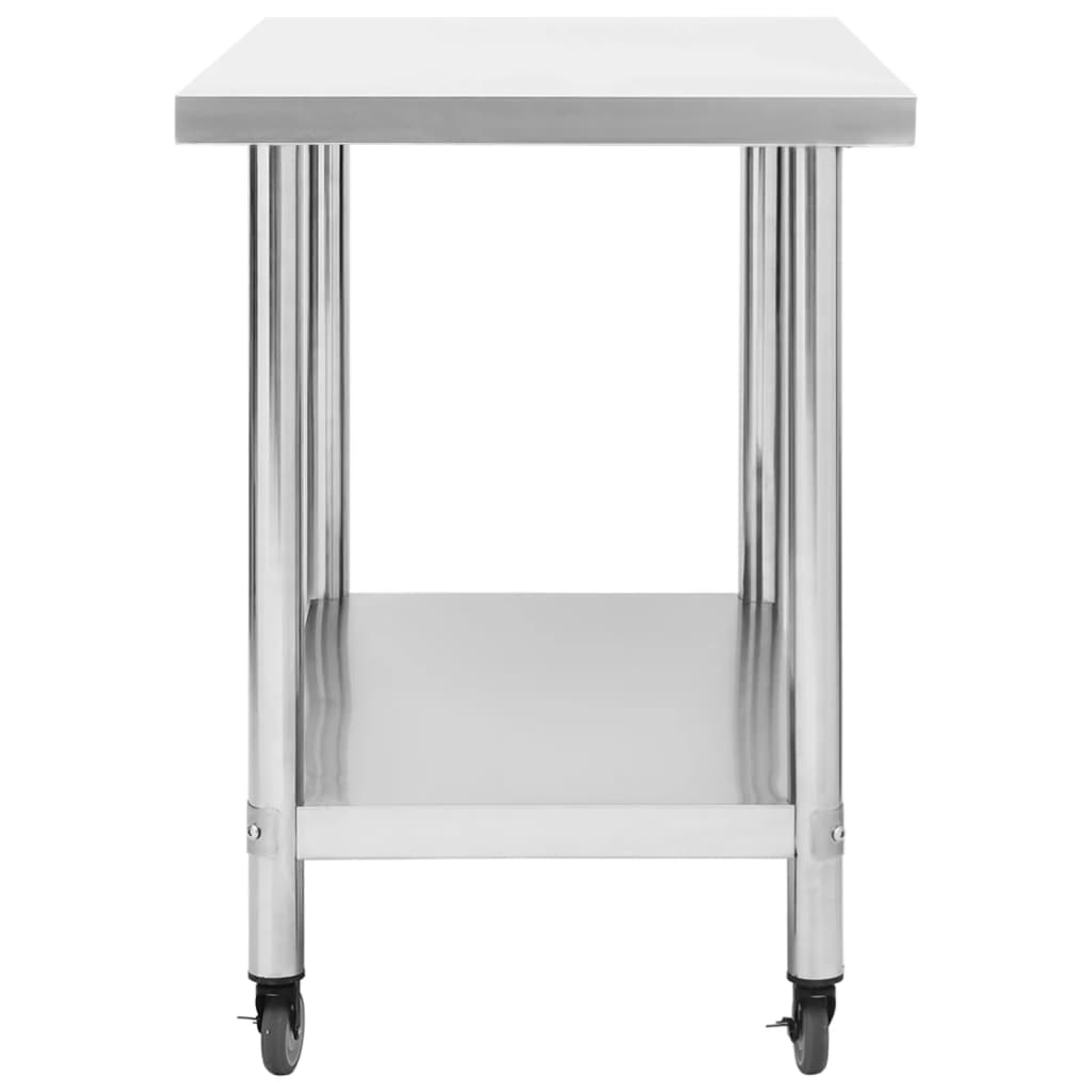 vidaXL Arbeidsbord for kjøkken med hjul 100x60x85 cm rustfritt stål