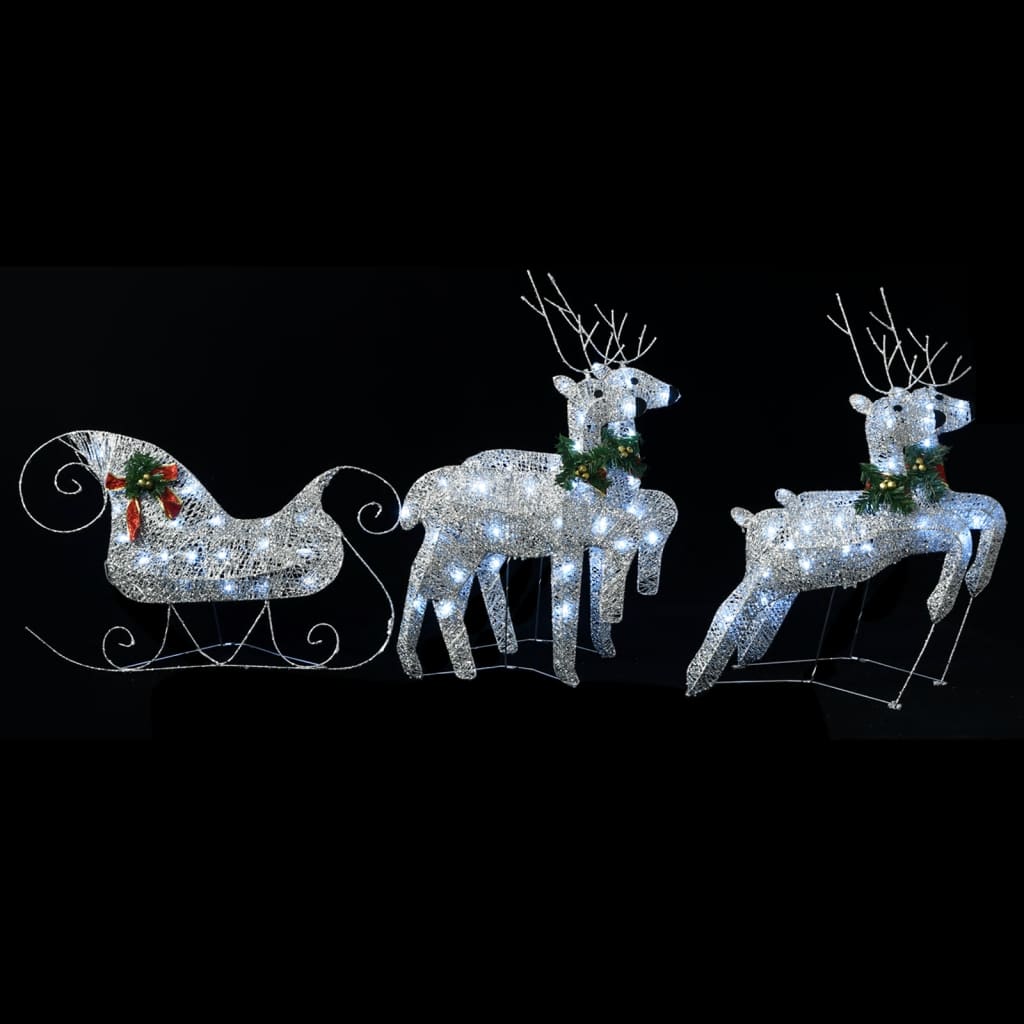 vidaXL Reinsdyr og slede julepynt 100 lysdioder utendørs sølv