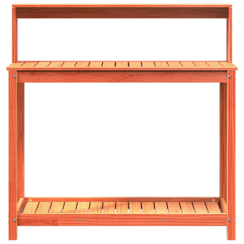 vidaXL Pottebord med hyller brun 108x50x109,5 cm heltre furu