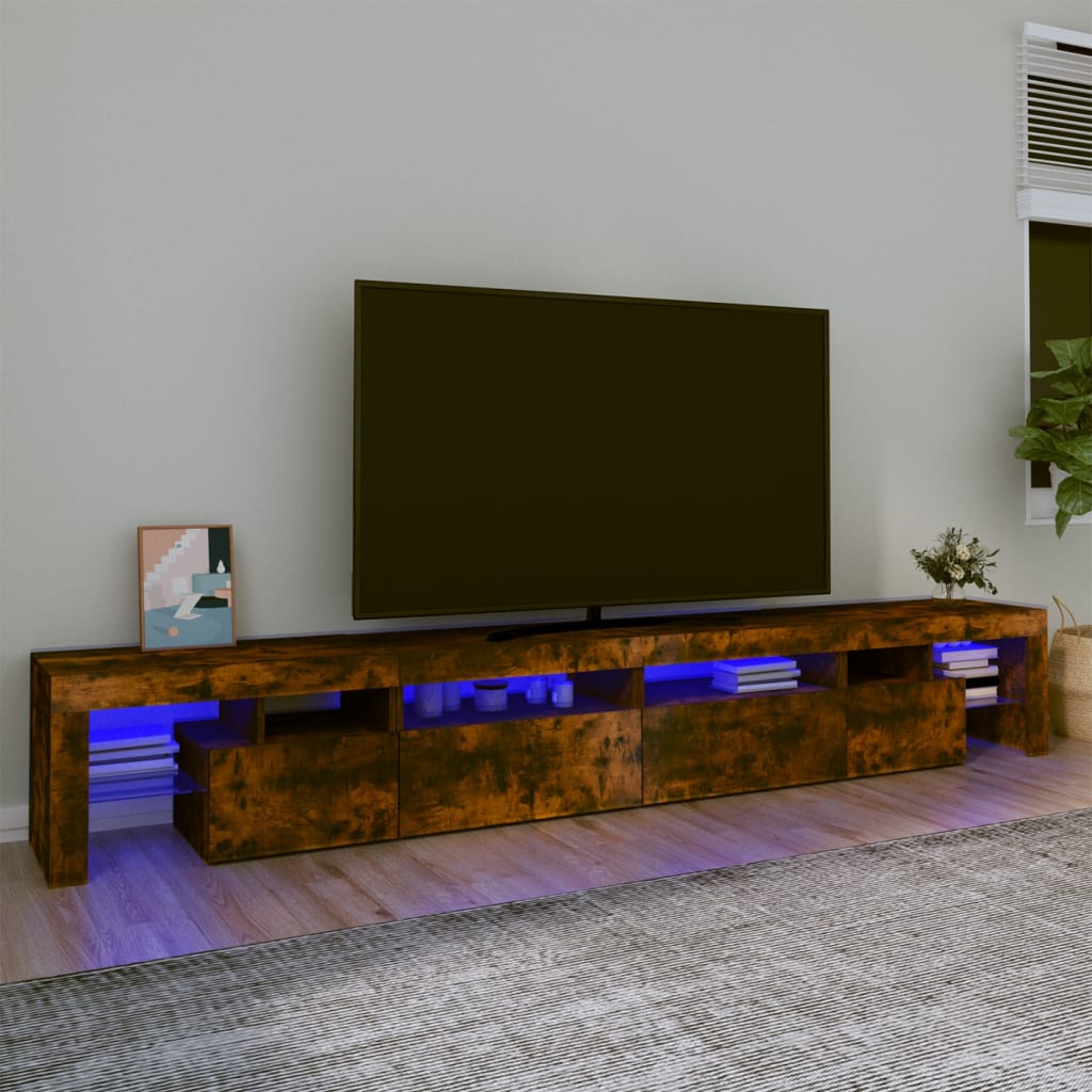 vidaXL TV-benk med LED-lys røkt eik 260x36,5x40 cm